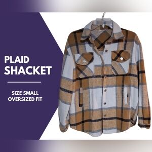 Plaid Shacket in Brown and White